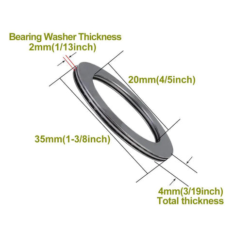 Diagram of Six Sets AXK2035 Thrust Needle Roller Bearings With Washers For Heavy Duty Precision showing dimensions and thickness in inches.