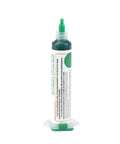 Green syringe of Two Pack UV Light Curing Solder Mask Ink For PCB Insulation And Protection with label visible