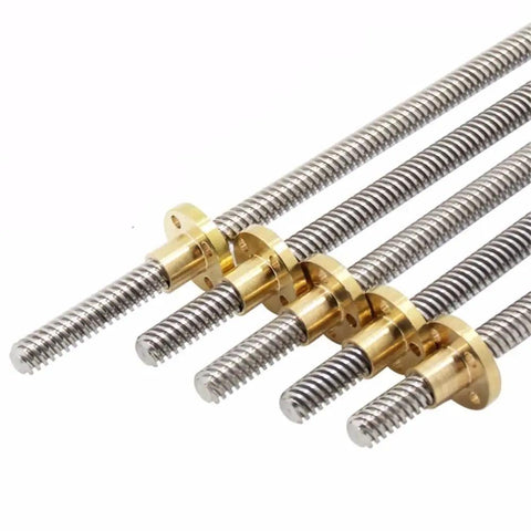 T8 Lead Screw Tr8x8 8mm Diameter With Brass Nut For CNC And 3D Printer Builds 2mm Lead SUS304 Stainless Steel Rod 500mm Length