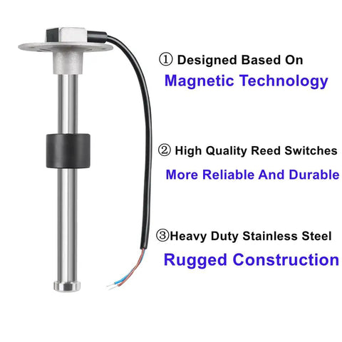 Direct Replacement Boat Fuel Tank Sending Unit 240-33 Ohms 10 Inch Diesel Fuel Gauge Reed Switch Stainless Steel