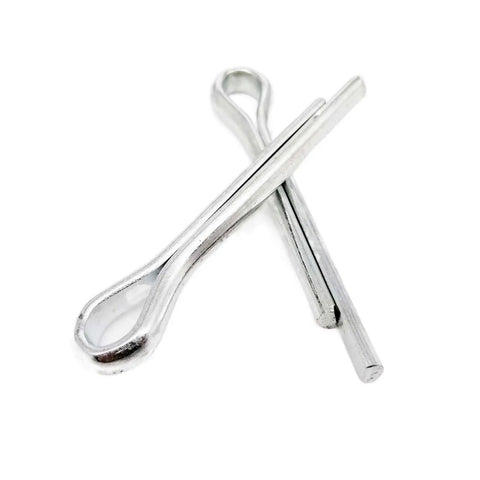 Heavy Duty Steel U Shape Spring Cotter Pins In M1.5 To M6 Sizes With Galvanized Finish, two pins on a white background.