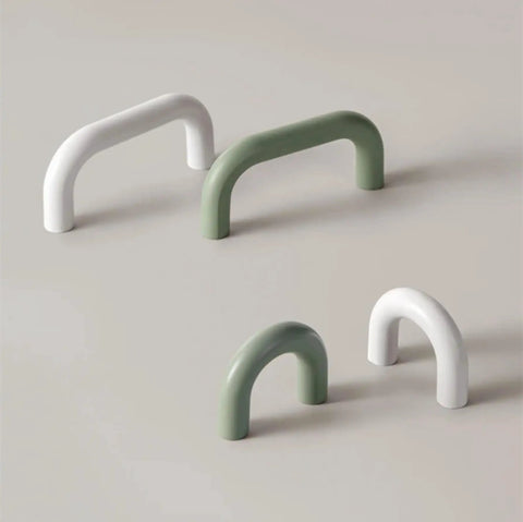 Chrome White Green Cabinet Pull Handles For Drawers And Doors Zinc Alloy Wardrobe Knob with modern design on gray surface