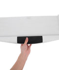 Heavy Duty Sliding Keyboard Tray With Built In Pen Slot And Slick Silver Glide Rails For No Sweat Under Desk Organization and Your Best Ever Office Setup Upgrade, held in hand.