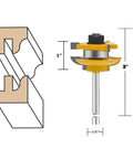 Diagram showing Three Piece Router Bit Set With One Quarter Inch Shank For Ogee Rail And Stile Cabinet Doors with dimensions