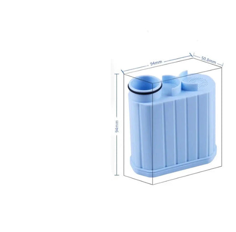 Top Shelf Coffee Machine Water Filter Replacement That Softens Rough Tap Water For Silky Brews, blue filter with dimensions