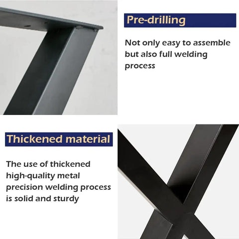 Rock Solid Heavy Duty 28 Inch Metal Dining Table Legs Set Of 4 With Adjustable Feet And X Frame showing pre-drilled plates