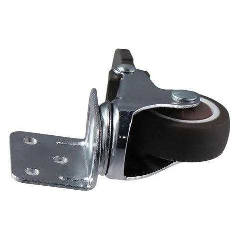 Beefy Side Mount Caster Wheels With Brake Set Of 4 1.25 Inch L-Shape TPR Plate, close-up of single caster showing steel plate