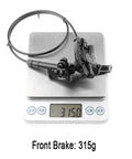 Front Hydraulic Disc Brake Kit For Mountain Bikes And Ebikes With Two Piston Aluminum Caliper PM IS Adapter Mount fits 160mm rotor on scale showing 315g