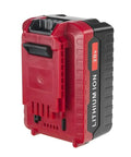 Heavy Duty 20V Lithium Ion Battery Dual Pack 4 Ah Replacement For Porter Cable Power Tools in red and black, side view, showing battery design.