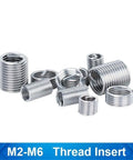 Thread Repair Insert Kit Set With 10 Pieces In Multiple Sizes For Steel Cast Iron And Aluminum Engines And Vehicles Restores Worn Or Stripped Threads Quickly And Securely, showing metal thread inserts M2-M6.