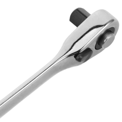 Rock Solid Mini Ratchet Wrench With 1/4 Inch Double Ended Reversible Socket And Knurled Finger Grip close-up view.