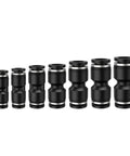 Pro Grade Pneumatic Fittings Kit For Air Hoses Straight Push In Quick Release Connectors 4mm 6mm 8mm 10mm 12mm 14mm 16mm Plastic Hose Couplings Easy Install Durable Black Boxed Pack For DIY And Professional Use, seven black fittings