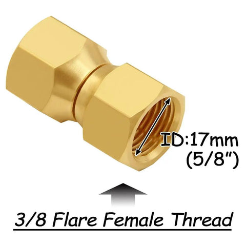 Two Pack Brass 3/8 Inch Flare Female Swivel Unions, Durable Solid Brass Construction, Corrosion Resistant, High Temperature Tolerance, 3/8 Inch Flare Female to 3/8 Inch Flare Female Connectors. 3/8 flare female brass swivel union, 17mm ID