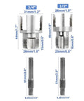 All In One PVC Pipe Thread Tool For Internal And External Threads Quick Tapping And Threading Pro Grade Fits One Half Inch And Three Quarter Inch Pipes Heavy Duty Alloy Build For Fast Installation And Repair. 1/2 and 3/4 in PVC thread tool with metal bits