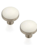 Slick Brushed Nickel Cabinet Knobs Rock Solid Zinc Pulls Single Hole Mount Quick Swap For Kitchen Drawers Fresh Home Hardware Upgrade Smooth Grip 10 Pack, close-up view of two knobs.