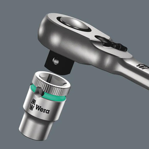 Zyklop Metal Ratchet With Switch Lever, Three Eighths Inch Drive, Ultra Slim Long Handle, Five Degree Return, Secure Socket Lock