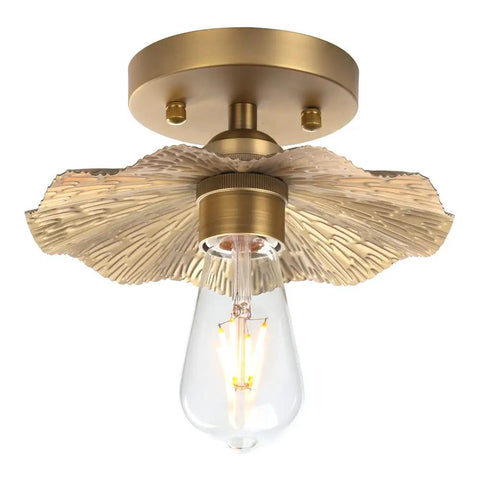 Vintage Metal Ceiling Light Fixture With Brass Finish, Split Flower Design, Industrial Flush Mount
