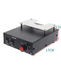 Pro Grade Lab Hot Plate 540W Preheating Station for precise BGA PCB desoldering and rework with hot air capabilities, dimensions shown