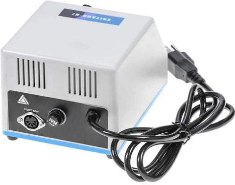 Pro Grade Micro Motor Polisher N7 S04 For Lab Use, Quick Change Burs System, back view showing power supply and cord