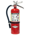 Close-up view of Five Pack ABC Dry Chemical Fire Extinguishers With Wall Brackets, 5 Lb Each, Multi Purpose Class A B C, UL Rated 3A 40B C