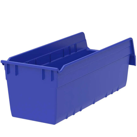 Blue Plastic Shelf Bins For Pantry Organization, Tough And Durable Nesting Bin Boxes, 18 Inch Long By 6 Inch Wide By 6 Inch High, 10 Pack