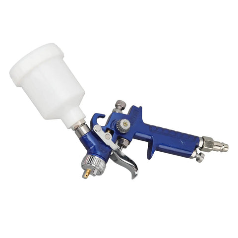 Professional HVLP Paint Sprayer Knock It Out Fast With Sleek Adjustment Controls For Drip Free Gritless Coats And Peak Efficiency Designed For Effortless Weekend Makeovers, blue sprayer with a white cup.