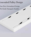 Concealed pulley design of curtain track, showing streamlined and durable construction for whisper quiet curtain movement.