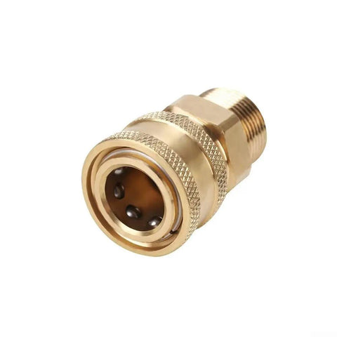 Three Eighths Inch To M22 Male Quick Release Pressure Washer Connector Copper Adapter For Garden Hose Easy Change, Beefy Heavy Duty High Pressure Quick Connect, Gold Finish Spare Part close-up