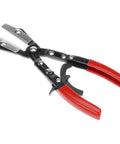 Automatic Locking Ratcheting Hose Pinch Off Pliers 10 Inch Heavy Duty Swivel Jaw Clamp with red comfort grip handles