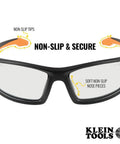 All Day Safety Glasses With Full Frame Design, Anti Fog And Scratch Resistant Lenses For Indoor Outdoor Work, nose padding detail.