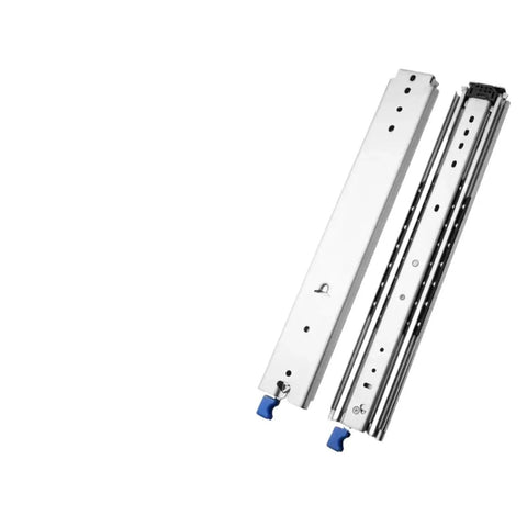 Heavy Duty Three Fold Full Extension Drawer Slides With Lock 120 Kilogram Capacity 60 Inch Cold Rolled Steel cabinet runners with locking mechanism.