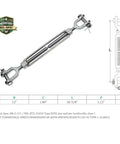 Top Tier Beefy 1.25 X 12 Inch 316 Stainless Steel Jaw Jaw Turnbuckle Drop Forged rated for 12500 lbs with dimensions chart