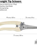 Must Have Grab And Go Garden Shears Set Of 2 With Bypass Pruning Shears And Straight Blade Garden Scissors Ultra Lightweight And Sharp Easy Grip For Live Plants Flowers Stems Vines Roses And Twigs ivory straight-tip scissors with stainless steel blade and ergonomic grip shown.