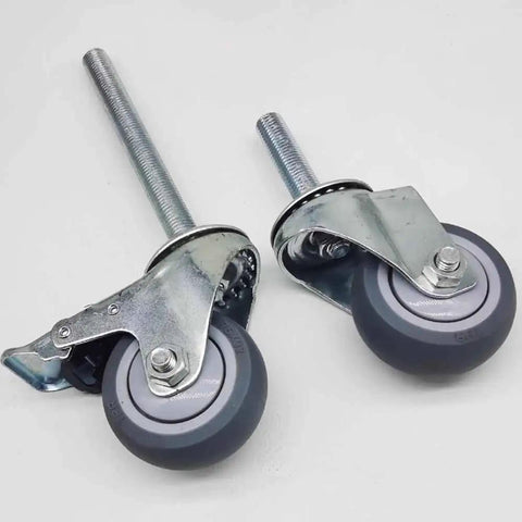 Heavy Hitter Industrial Swivel Casters With M16 Threaded Stem and Zero Hassle Dual Brake System featuring 3 inch TPR wheels.