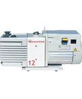 Side view of 12 RV12 Rotary Vane Dual Stage Mechanical Vacuum Pump with mode selector and gas ballast, showing design and controls.