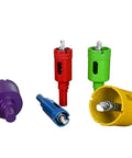 Colorful Five Piece Diamond Hole Saw Set With Spring Pilot Bit For Ceramic Porcelain Tile Marble Granite Brick Wall Dry Brazing Diamond Drill Bits 5/8 To 1-3/8 Inch Color Coded displayed on white background, showing color-coded bits with spring pilot.