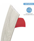 Side view of self adhesive vinyl floor transition strip for laminate and tile floors, red adhesive backing, white washed finish.