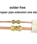 2 Pack Copper Pipe Extension Joint Connectors solder-free for air conditioning lines showing quick connect flare nut adapters.