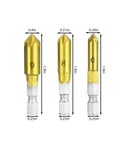 Three Piece Countersink Drill Bit Set Gold Coated Heavy Duty Bits In 12Mm 16Mm And 19Mm Sizes, shown at different angles.