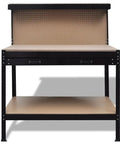 Beefy Steel Workbench With Pegboard And Drawer For Garage And Workshop, Rugged Tool Bench With 45.3 Inch Wide Workspace shown front view