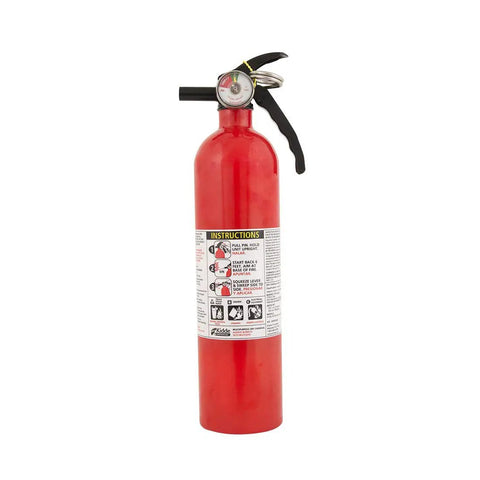 Multipurpose Fire Extinguishers 2 Pack ABC Dry Chemical Units Knock Down Wood Grease And Electric Fires Swiftly Featuring Rustproof Cylinder And Hassle Free Pressure Gauge USCG DOT Certified Boss Level Protection For Home Garage And Vessels.