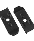 Two black steel table leaf levelers from the Solid As Nails Table Leaf Levelers And Alignment Locks With Sliding Bars And Screws kit.