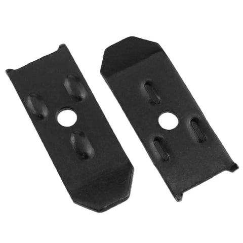 Two black steel table leaf levelers from the Solid As Nails Table Leaf Levelers And Alignment Locks With Sliding Bars And Screws kit.