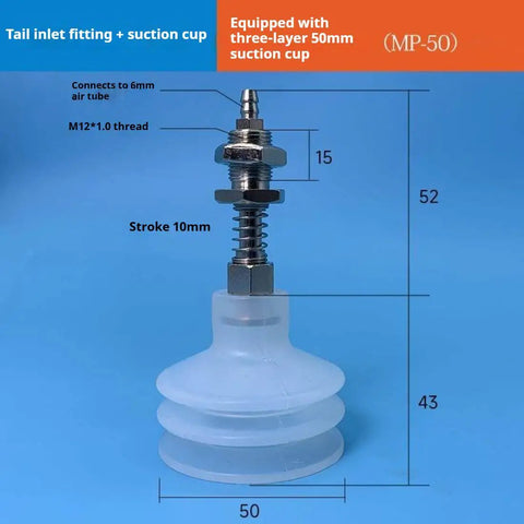 Industrial Vacuum Suction Arm Accessory For Pneumatic Systems With Fifty Millimeter Diameter Three Layer Suction Cup and Adapter