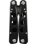 Front view of Six Point Five Inch Stainless Steel 14 Function Beefy All In One Multi Tool With Bottle Opener Pliers Screwdrivers And Sheath