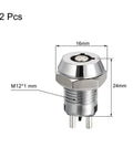 12mm Two Position Key Locking Push Button Switch With Two Keys ON OFF Contacts Silver Tone AC 250V 0.5A Rating Locking Button, 16mm head