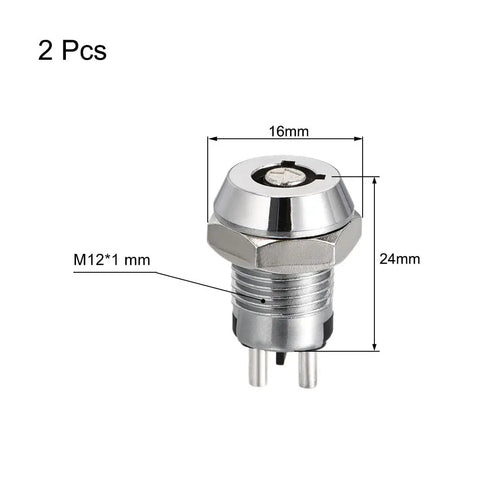 12mm Two Position Key Locking Push Button Switch With Two Keys ON OFF Contacts Silver Tone AC 250V 0.5A Rating Locking Button, 16mm head