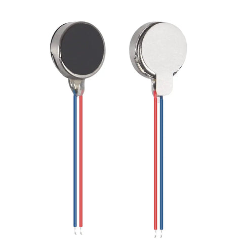 10x3mm Mini Vibration Motors Pack, 3V DC Coin Button Type Micro Vibe Motors with Two Wires, flat coin shaped front and back view