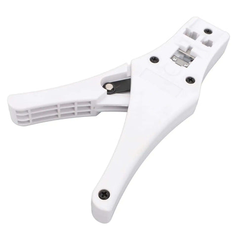 White crimping tool for RJ45 connectors with ergonomic handle, part of 'All Day Pro Grade Crimping Tool With Comfortable Ergonomic Handle For Quick Ethernet Cable Work Wide Compatibility With 4P 6P 8P RJ45 Connectors Premium Blades For Clean Reliable Network Wiring'