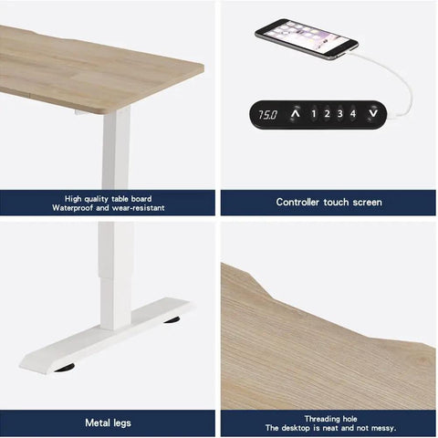 Electric Standing Desk with Solid Steel Frame And Smooth Height Adjustment For Home Office Gaming Setup That Rocks A Sleak Oak Finish To Keep Your Workspace Epic And Stable As Heck with oak top and metal legs.
